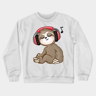 Cute Sloth Listening To Music Crewneck Sweatshirt